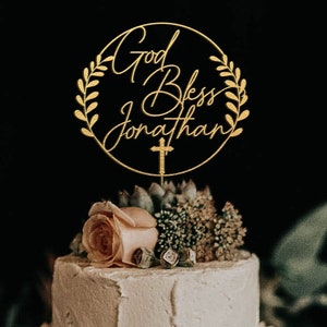 Decorazione per torta battesimo, decorazione per torta Dio benedica, decorazione per torta battesimo ghirlanda, decorazione per torta prima comunione, personalizzata