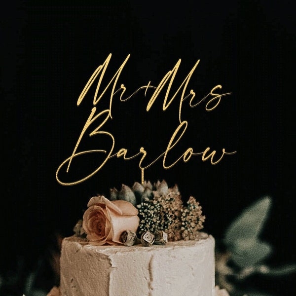 Mr et Mme Wedding Cake Topper, décoration de gâteau or mariage, décoration de gâteau personnalisée, décoration de gâteau de mariage rustique, décoration de gâteau d'anniversaire personnalisée