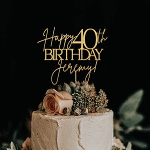 Topper per torta di buon compleanno personalizzato con nome, Topper per torta di compleanno, Topper per torta di buon compleanno in oro, Buon 30°, 40°, 50° compleanno