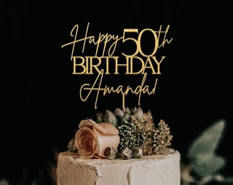 Adorno para tarta de 50 cumpleaños, adorno para tarta de feliz cumpleaños número 50, adorno para tarta personalizado del 50.º aniversario, adornos para tarta personalizados para cumpleaños