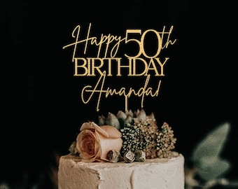 Adorno para tarta de 50 cumpleaños, adorno para tarta de feliz cumpleaños número 50, adorno para tarta personalizado del 50.º aniversario, adornos para tarta personalizados para cumpleaños