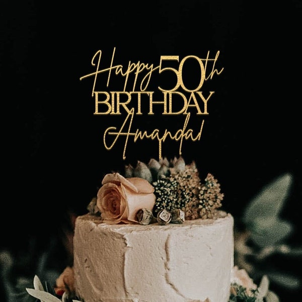 Adorno para tarta de 50 cumpleaños, Adorno para tarta de feliz 50 cumpleaños, Adorno para tarta de 50 aniversario personalizado, Adornos para tartas personalizados para cumpleaños