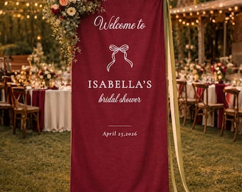 Wine Red Bridal Shower Welcome Sign, Custom Fabric Bridal Shower Banner, Burgundy Linen Wedding Sign, Bridal Shower Decor