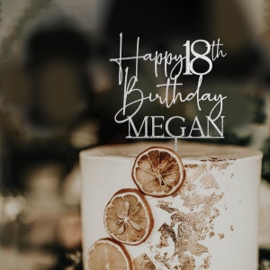 18th Birthday Cake Topper, Happy 18th Birthday Cake Topper, Personalized Birthday Party Cake Toppers with Name, Modern Birthday Decor Silver
