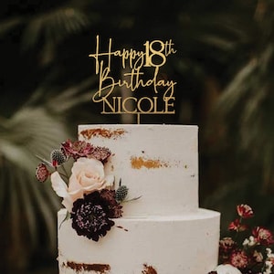 Topper per torta del 18 compleanno, Topper per torta del 18 compleanno felice, Topper per torta per festa di compleanno personalizzati con nome, Decorazione di compleanno moderna immagine 10