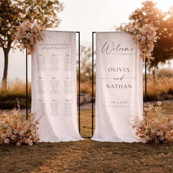 Wedding Seating Chart, Custom Fabric Welcome Sign and Seating Chart Bundle Set, Linen Wedding Sign, Wedding Banner, Wedding Decor