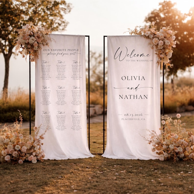 wedding seating chart, welcome sign, fabric linen wedding seating chart, bundle set signs, wedding banner