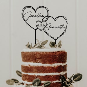 Décoration de gâteau en or avec coeurs pour mariage, date de gâteau, gâteau de mariage, nom personnalisé et date de gâteau, gâteau d'anniversaire image 8