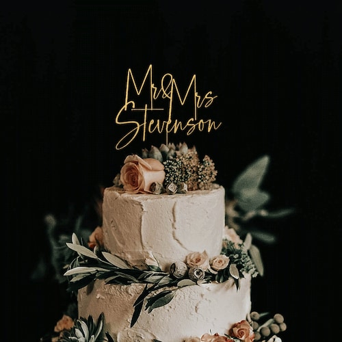 Gold Cake topper for Wedding, Personalized cake topper, Rustic wedding cake topper, Custom Mr Mrs cake topper, Anniversary Cake toppers