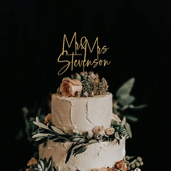 Topper de gâteau en or pour mariage, Topper de gâteau personnalisé, Topper de gâteau de mariage rustique, Personnalisé Mr Mrs cake toppers, Toppers de gâteau d’anniversaire