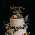 Wedding Cake Topper with Heart, Mr and Mrs Cake Toppers, Rustic Wedding Decor, Custom Wedding Date, Anniversary Gift product logo