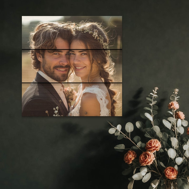 Personalized Photo On Wood, Wedding Gift For Couple, Wood Picture, Rustic Home Decor Photo Prints, Wood Wall Art, Picture Frames image 2