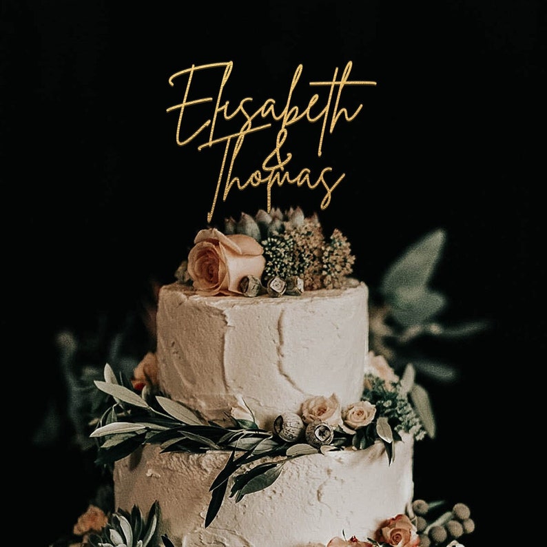 Custom cake topper, Wedding cake topper, Personalized cake topper for wedding, Gold Cake Topper, Mr and Mrs Rustic Wedding Cake Topper Gold
