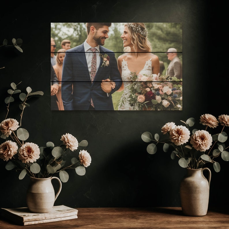 Personalized Photo On Wood, Wedding Gift For Couple, Wood Picture, Rustic Home Decor Photo Prints, Wood Wall Art, Picture Frames image 3