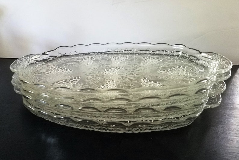 Vintage Anchor Hocking Serva Snack Set of 4 Clear Glass Plates and Cups