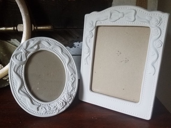 Two White Vintage Decorative Picture Frames Ribbon Decor Home Etsy