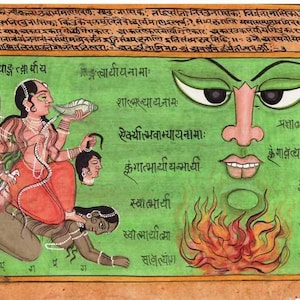 Mantra magico scritto a mano indiano vintage Calligrafia religiosa indù Tantra indiano tantrico Arte di pittura sul manoscritto