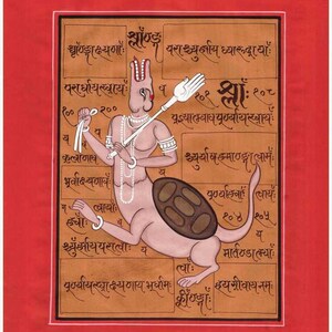 Vintage Indiase zeldzame hand geschreven kalligrafie Mystiek wezen Indiase zwarte Magic Tantra Schilderij Kunst.