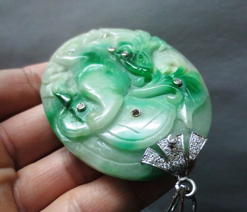 Large Rare Vintage Burmese Jadeite Jade Green White Pendant Etsy Canada
