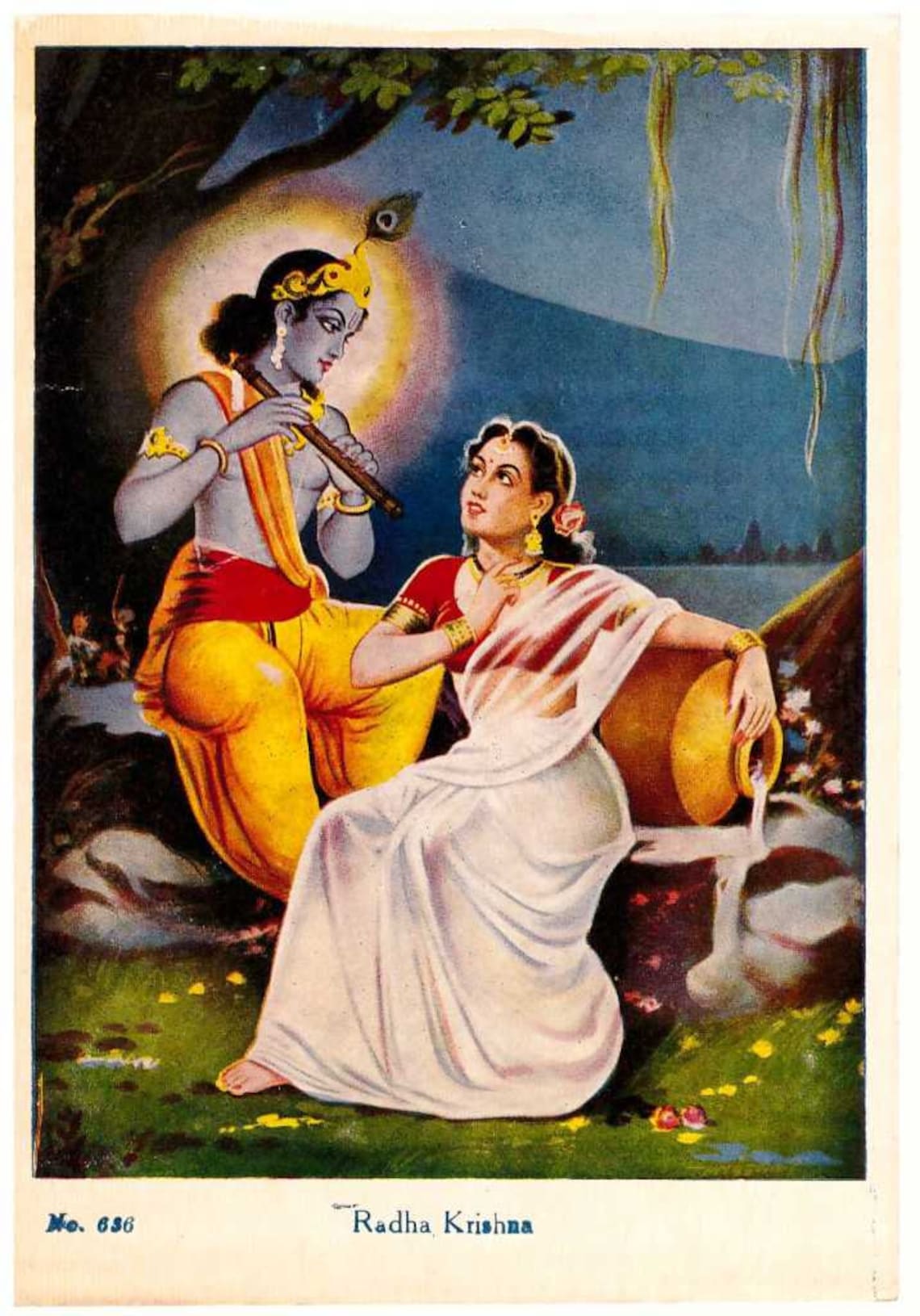 Krishna & Radha Indian Vintagestyle Devotional Print Vintage