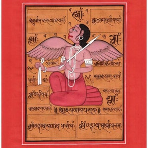 Vintage Indiase zeldzame hand geschreven kalligrafie Mystic Indian Magic Tantra Schilderij Kunst.