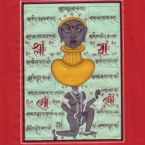 Vintage Indiase zeldzame hand geschreven kalligrafie fijne miniatuur Tantra schilderij kunst.