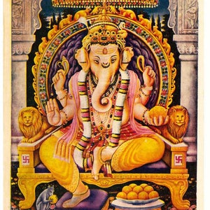 Hindu Gott Druck von Lord Ganesha Vintage old Print 7 &quot;x 5&quot; Zoll