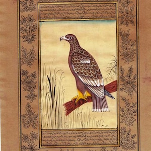 Indian hand made painting of birds on printed arabic paper home decor fine art.