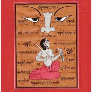 Vintage Indiano Raro Mano Scritto Magia magia mantra Calligrafia Creatura mistica che evoca occhio dea Indiano Tantra Pittura Arte.