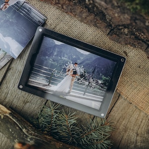 wooden photo box with trapserent lid wedding box image 5