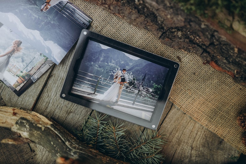 wooden photo box with trapserent lid wedding box image 5