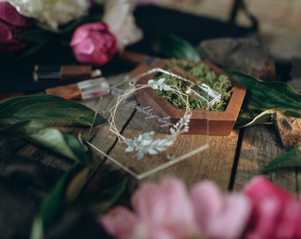 boîte USB en bois avec couvercle transparent boîte personnalisée mariage USB 3.0