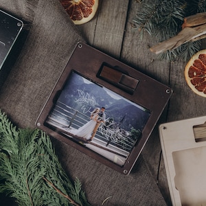 wooden box for photo and usb 10x15 4x6 wedding gift Brown