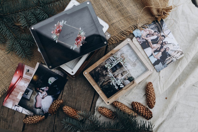 Wooden photo box with transparent lid weding gift box image 2