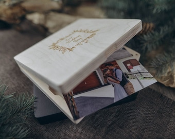 Wooden Photo Box for 4x6 Photos and usb 3.0, Wedding Photo Box with Personalized for 15x10cm Prints.