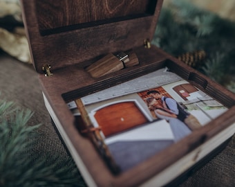 Wooden Photo Box for 6x8 Photos and usb 3.0, Wedding Photo Box with Personalized for 15x21cm Prints.