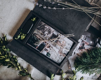 wooden box 4x6 (10x15) made of natural oak and leather for photo packaging with compartment for USB | 15x10 cm photo and USB box