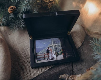 Boîte photo en bois pour photos 4x6, boîte photo de mariage avec boîte personnalisée pour impressions 15x10 cm.