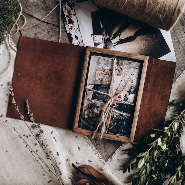 Leather photo box / wood print box for 4 x 6 | 5x7 | 6 x 8 inches prints