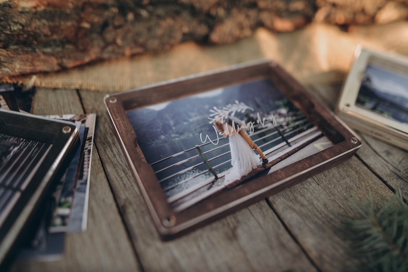 wooden photo box with trapserent lid wedding box image 1