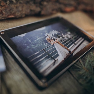 wooden photo box with trapserent lid wedding box image 4