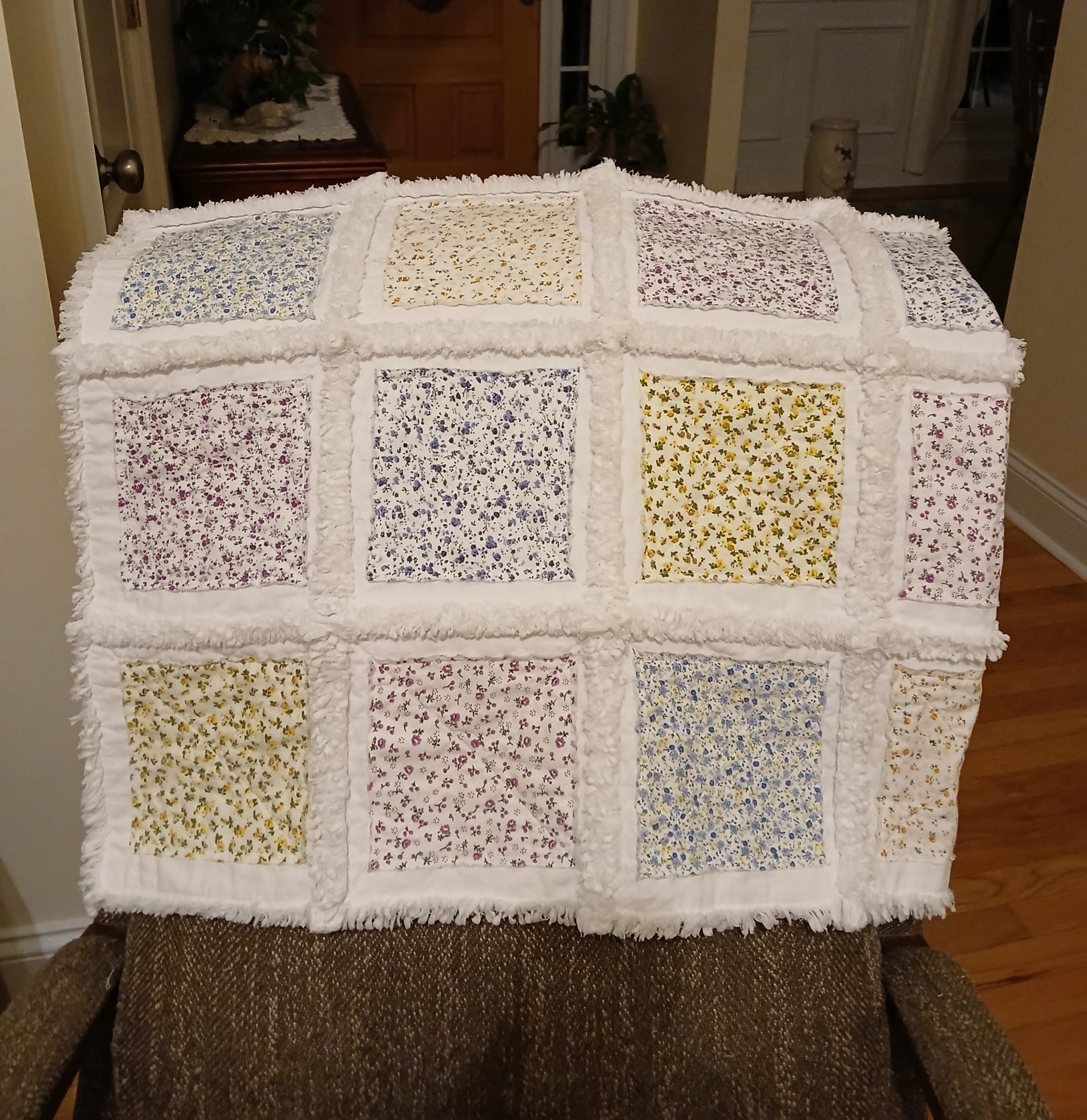 Rag Quilt Throw With Inset Patterned Blocks - Etsy