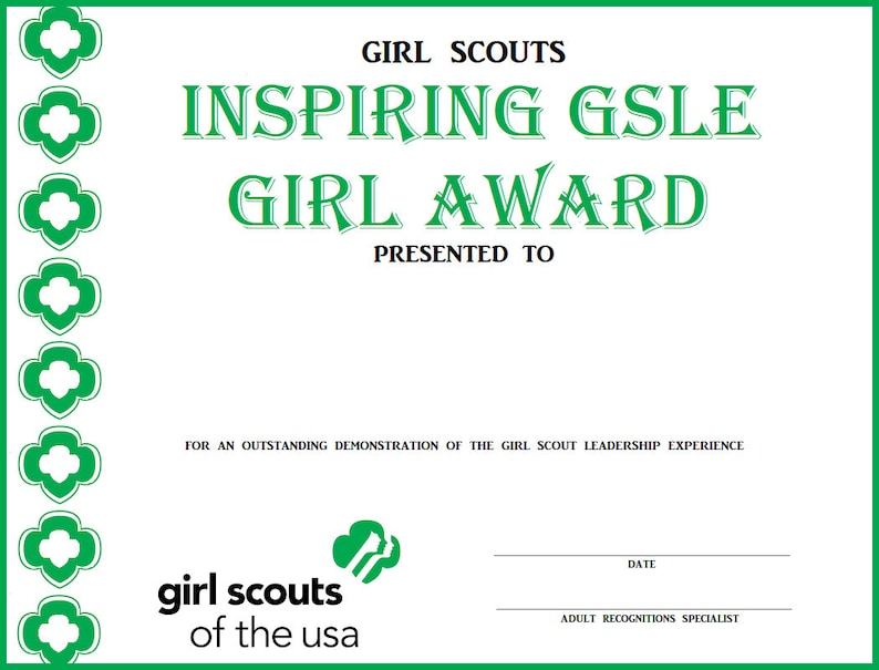 Girl Scout GSLE Award Certificates