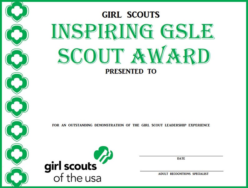 Girl Scout GSLE Award Certificates