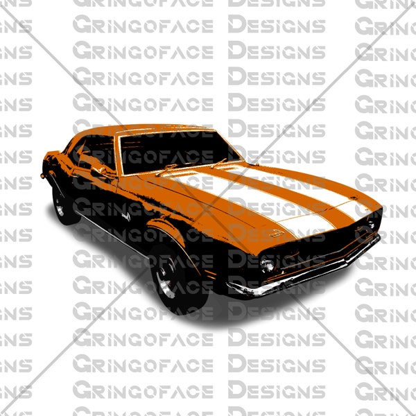 Printable Clip Art Instant Download Green Classic Camaro Orange Car Illustration Stencil Art Home Craft or Decorations