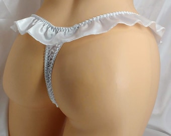 White Satin Flutter Thong panties