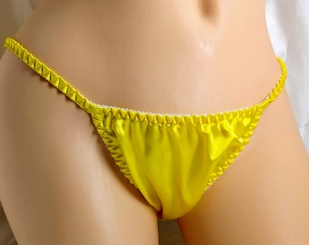 Bikini string en satin jaune style boxer Joe classique