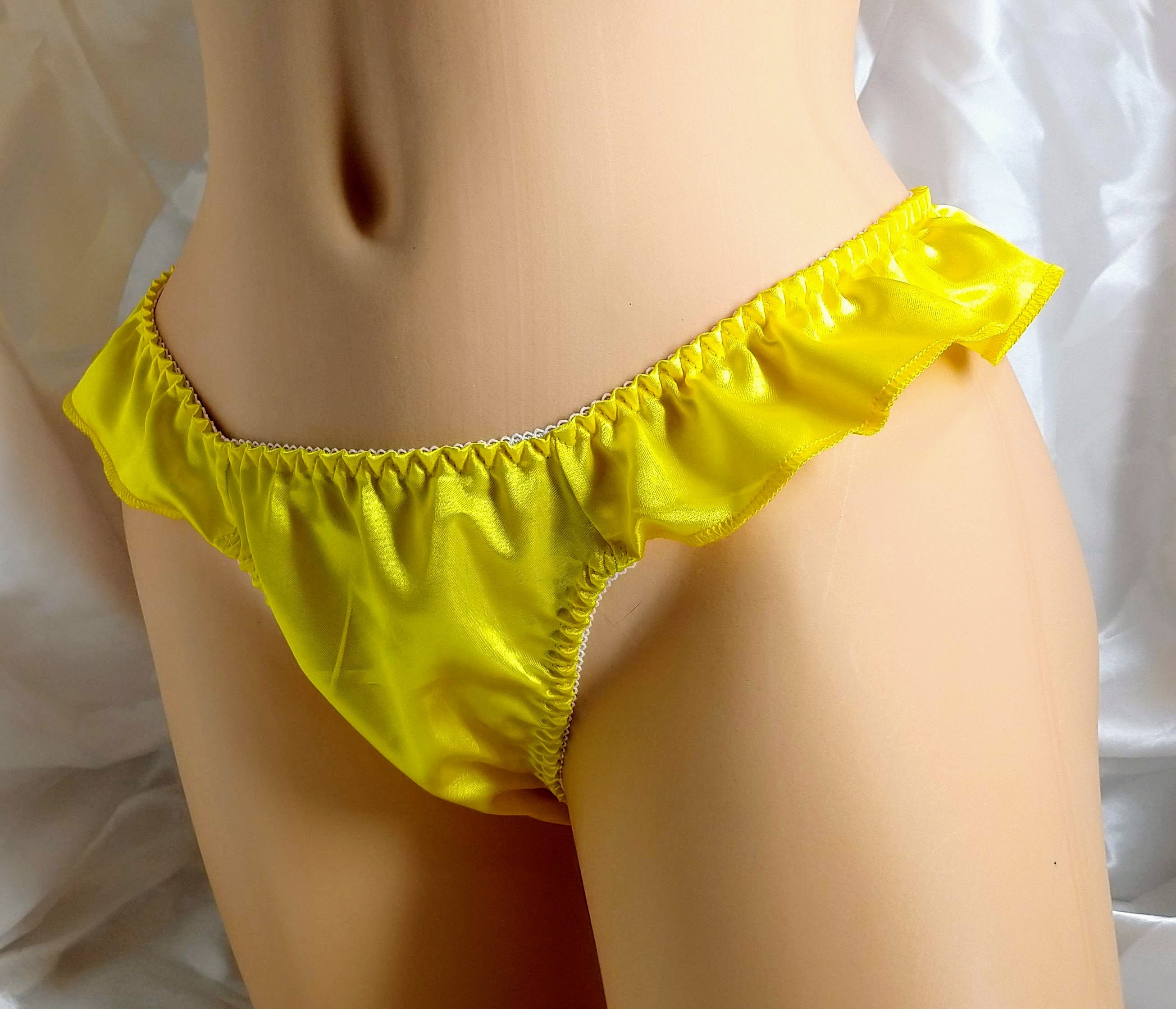 Yellow Satin Flutter Thong Panties -  Canada
