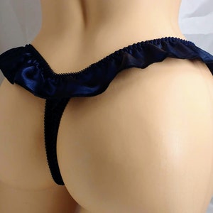 Navy Blue Satin Flutter Thong panties