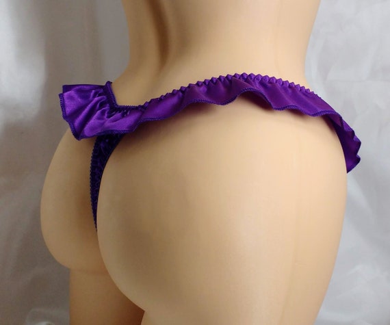 Purple Satin Flutter Thong Panties 